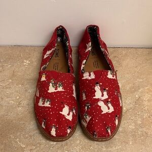 Toms Festive Red Slip-Ons with Snowman Design